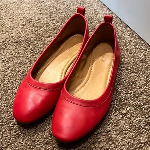 J Crew Red Leather Ballet Flats